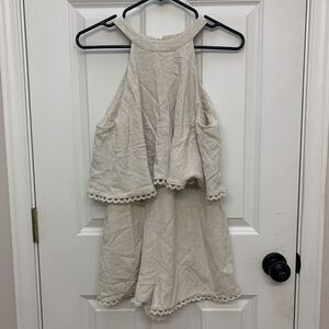 Sage The Label Women Sz S Sleeveless Romper Linen Layered Look High Neck Pockets